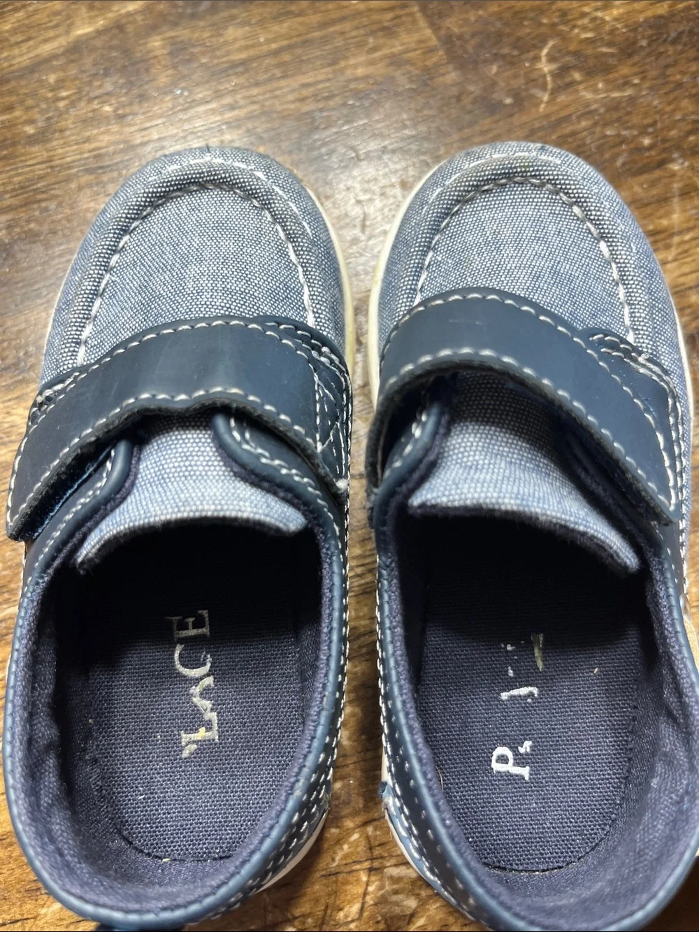 Boys Navy Slip-On Canvas Sneakers with Hook-and-Loop Strap size 6